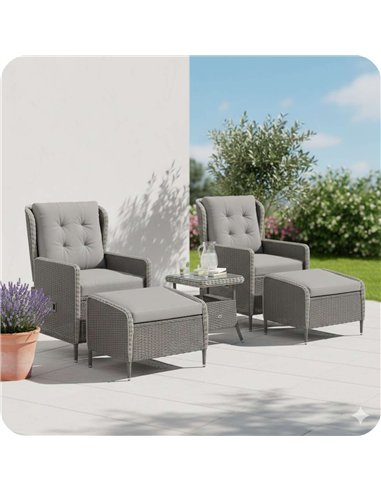 Outsunny Reclining Rattan Chair Set - Charcoal Grey 860-348V70CG