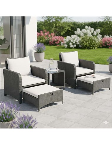 Outsunny Rattan Garden Set with Coffee Table & Ottomans - Cream White 860-349V70CW