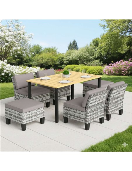 Outsunny 7-Piece Rattan Garden Dining Set, Grey 861-110V70GY - pic 178510 | FastDaddyshop