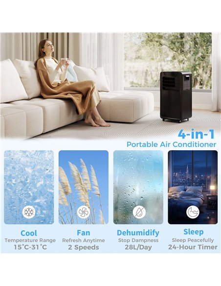 HOMCOM Air Conditioning Unit 10000 BTU, 4-in-1 Portable Air Conditioner with Remote Control, LED Display, 2 Speeds, Black - pic 178515 | FastDaddyshop