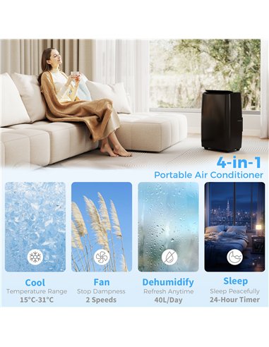 HOMCOM Portable Air Conditioner 14000 BTU, 4-in-1 Air Conditioning Unit, Dehumidifier, Cooling, Fan, Child Lock, 40m²