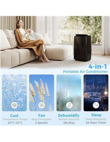 HOMCOM Portable Air Conditioner 12000 BTU BTU, 4-in-1 Air Conditioning Unit, Dehumidifier, Cooling, Fan, Child Lock, 35 m²