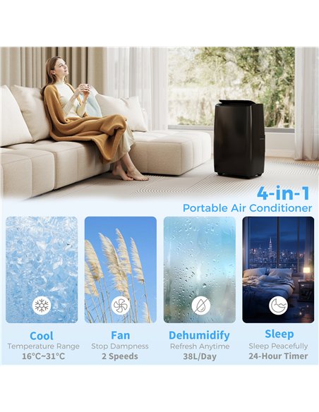 HOMCOM Portable Air Conditioner 12000 BTU BTU, 4-in-1 Air Conditioning Unit, Dehumidifier, Cooling, Fan, Child Lock, 35 m² - pic 178533 | FastDaddyshop