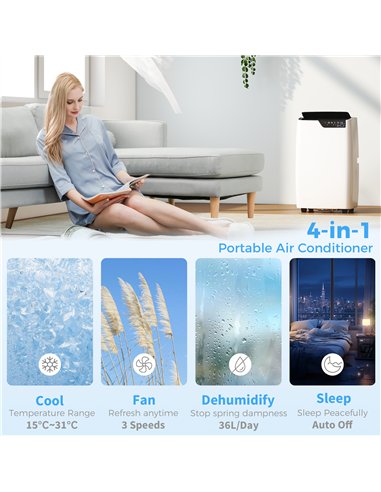 HOMCOM Portable Air Conditioner 14000 BTU, 4-in-1 AC Unit with Cool, Dehumidifier, Fan, Sleep Mode, WiFi Voice Remote Control