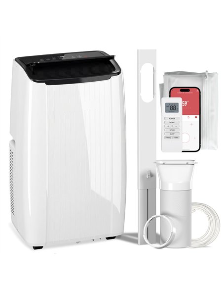 HOMCOM 14000 BTU 5-in-1 Portable Air Conditioner with Cool, Heat, Dehumidifier, Fan, Sleep, WiFi Voice Control, White - pic 178565 | FastDaddyshop