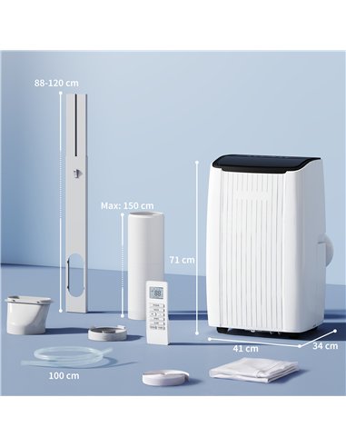 HOMCOM 14000 BTU 5-in-1 Portable Air Conditioner with Cool, Heat, Dehumidifier, Fan, Sleep, WiFi Voice Control, White