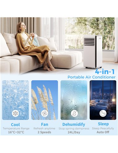 HOMCOM Portable Air Conditioner 9000 BTU, 4-in-1 Air Conditioning Unit with Cooling, Dehumidifier, Fan, Sleep Mode, White