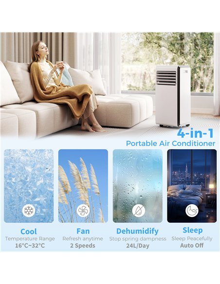 HOMCOM Portable Air Conditioner 9000 BTU, 4-in-1 Air Conditioning Unit with Cooling, Dehumidifier, Fan, Sleep Mode, White - pic 178578 | FastDaddyshop