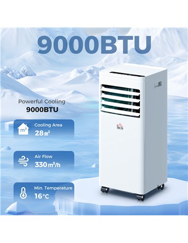 HOMCOM Portable Air Conditioner 9000 BTU, Air Conditioning Unit with Digital Display for Room up to 28㎡