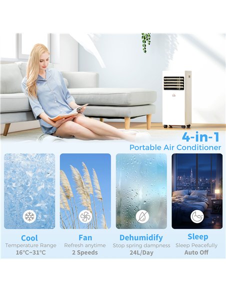 HOMCOM Portable Air Conditioner 9000 BTU, Air Conditioning Unit with Digital Display for Room up to 28㎡ - pic 178586 | FastDaddyshop