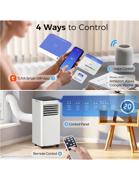 HOMCOM Portable Air Conditioner 9000 BTU, 4-in-1 AC Unit with Cool, Dehumidifier, Fan, Sleep Mode, WiFi Voice Remote Control - pic 178597 | FastDaddyshop