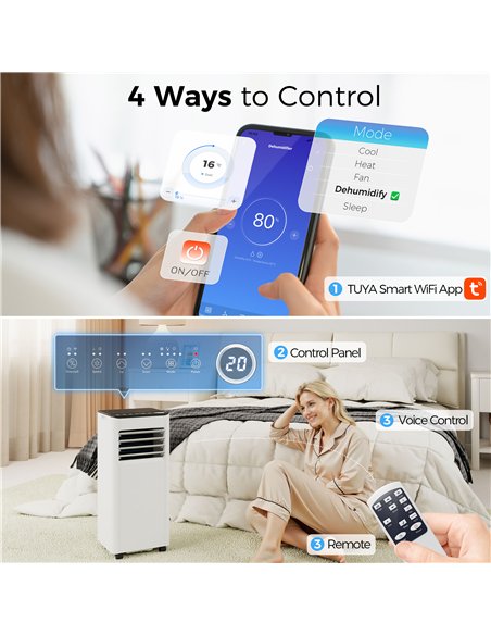 HOMCOM Portable Air Conditioner 7000 BTU, 4-in-1 AC Unit with Cool, Dehumidifier, Fan, Sleep Mode, WiFi Voice Remote Control - pic 178606 | FastDaddyshop