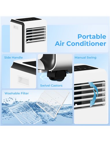 HOMCOM Portable Air Conditioner 7000 BTU, 4-in-1 Air Conditioning Unit with Cooling, Dehumidifier, Fan, Sleep Mode, White