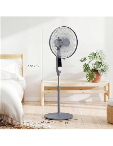 HOMCOM 16in Pedestal Standing Floor Fan, Oscillation Cooling Fan with Remote Control, Grey
