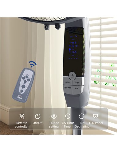 HOMCOM 16in Pedestal Standing Floor Fan, Oscillation Cooling Fan with Remote Control, Grey