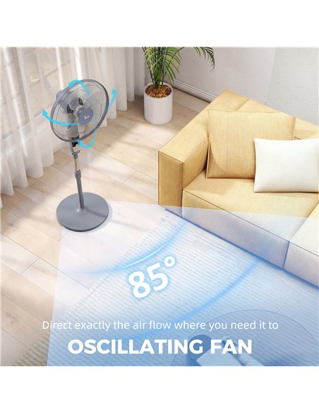 HOMCOM 16in Pedestal Standing Floor Fan, Oscillation Cooling Fan with Remote Control, Grey - pic 178633 | FastDaddyshop