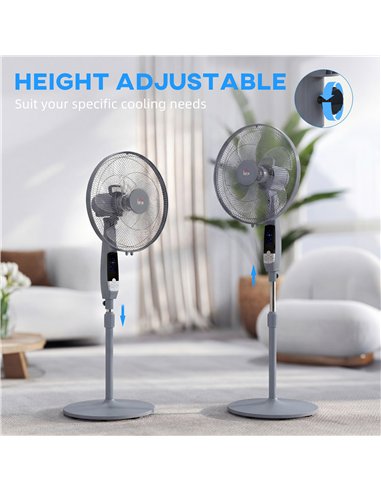 HOMCOM 16in Pedestal Standing Floor Fan, Oscillation Cooling Fan with Remote Control, Grey