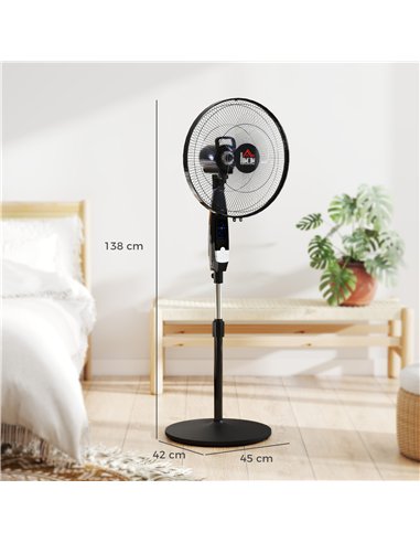 HOMCOM 40 cm Pedestal Standing Floor Fan, Oscillation Cooling Fan with Remote Control, Black