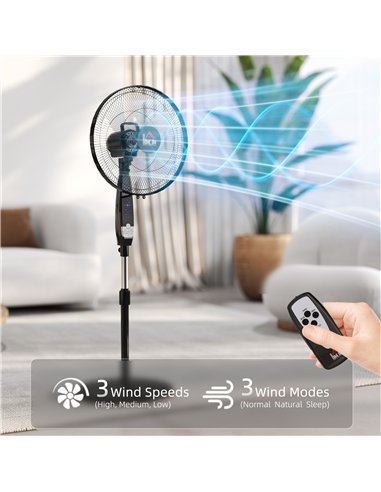 HOMCOM 40 cm Pedestal Standing Floor Fan, Oscillation Cooling Fan with Remote Control, Black