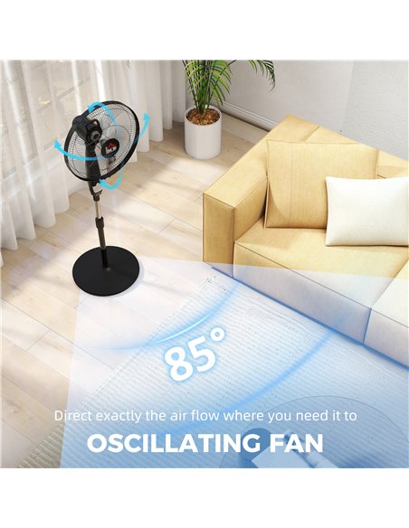 HOMCOM 40 cm Pedestal Standing Floor Fan, Oscillation Cooling Fan with Remote Control, Black - pic 178642 | FastDaddyshop