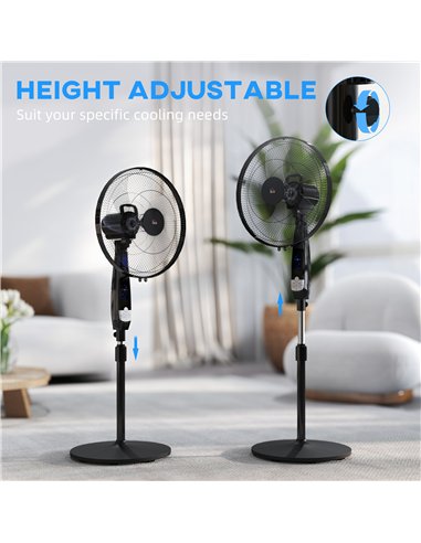 HOMCOM 40 cm Pedestal Standing Floor Fan, Oscillation Cooling Fan with Remote Control, Black