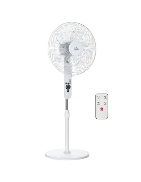 HOMCOM 124cm Pedestal Fan with Sleep Mode, Oscillating Standing Fan with 3 Modes, Remote Control, Adjustable Height, White - pic 178646 | FastDaddyshop