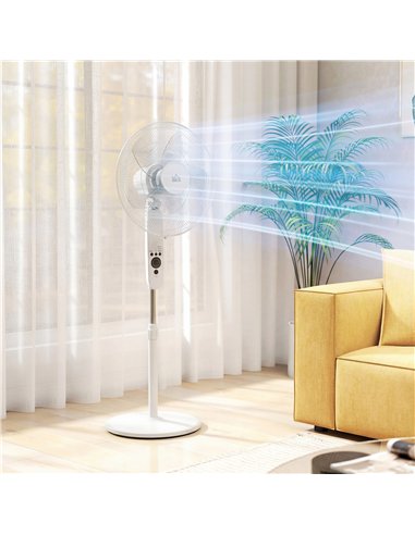 HOMCOM 124cm Pedestal Fan with Sleep Mode, Oscillating Standing Fan with 3 Modes, Remote Control, Adjustable Height, White