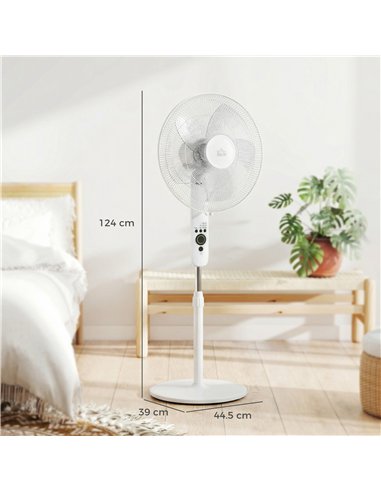 HOMCOM 124cm Pedestal Fan with Sleep Mode, Oscillating Standing Fan with 3 Modes, Remote Control, Adjustable Height, White