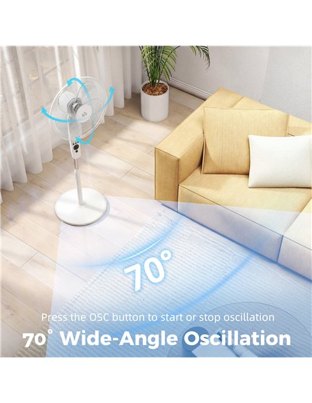 HOMCOM 124cm Pedestal Fan with Sleep Mode, Oscillating Standing Fan with 3 Modes, Remote Control, Adjustable Height, White - pic 178649 | FastDaddyshop