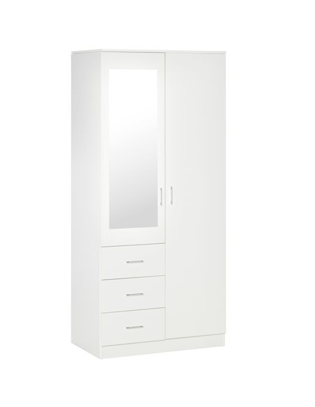 HOMCOM Modern Mirror 2 Door Wardrobe with Adjustable Shelf, 3 Drawers, White - pic 17865 | FastDaddyshop