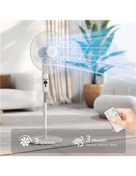 HOMCOM 124cm Pedestal Fan with Sleep Mode, Oscillating Standing Fan with 3 Modes, Remote Control, Adjustable Height, White - pic 178650 | FastDaddyshop