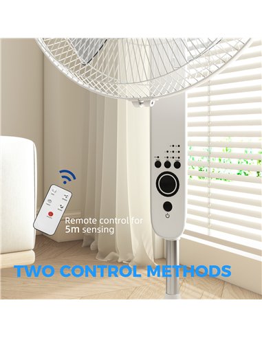 HOMCOM 124cm Pedestal Fan with Sleep Mode, Oscillating Standing Fan with 3 Modes, Remote Control, Adjustable Height, White