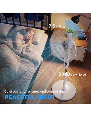 HOMCOM 124cm Pedestal Fan with Sleep Mode, Oscillating Standing Fan with 3 Modes, Remote Control, Adjustable Height, White
