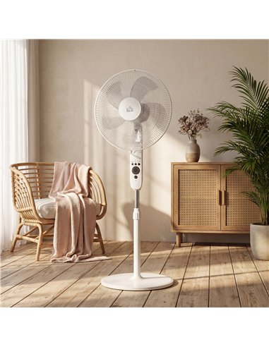 HOMCOM 124cm Pedestal Fan with Sleep Mode, Oscillating Standing Fan with 3 Modes, Remote Control, Adjustable Height, White