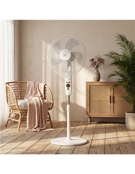 HOMCOM 124cm Pedestal Fan with Sleep Mode, Oscillating Standing Fan with 3 Modes, Remote Control, Adjustable Height, White - pic 178653 | FastDaddyshop