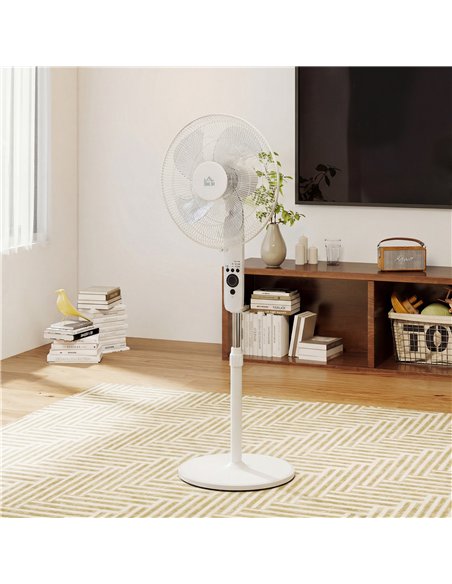 HOMCOM 124cm Pedestal Fan with Sleep Mode, Oscillating Standing Fan with 3 Modes, Remote Control, Adjustable Height, White - pic 178654 | FastDaddyshop