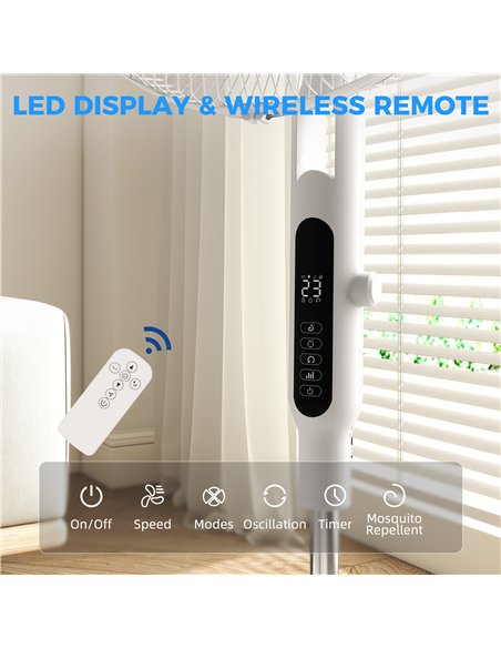 HOMCOM Three Mode Pedestal Fan, with Insect Repellant Box and LED Panel - White - pic 178661 | FastDaddyshop