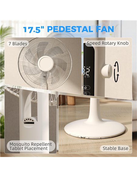 HOMCOM Three Mode Pedestal Fan, with Insect Repellant Box and LED Panel - White - pic 178663 | FastDaddyshop