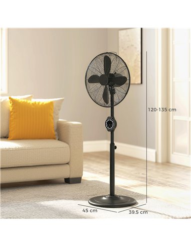 HOMCOM 41 cm Metal Pedestal Fan with Oscillating, Adjustable Height Black