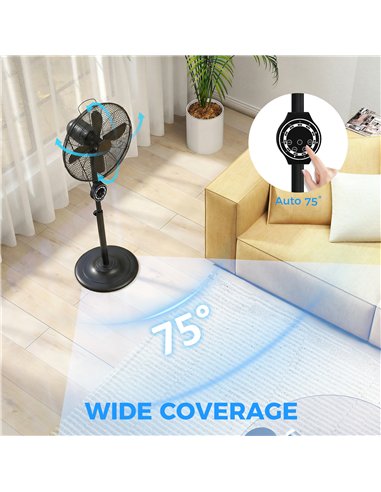 HOMCOM 41 cm Metal Pedestal Fan with Oscillating, Adjustable Height Black