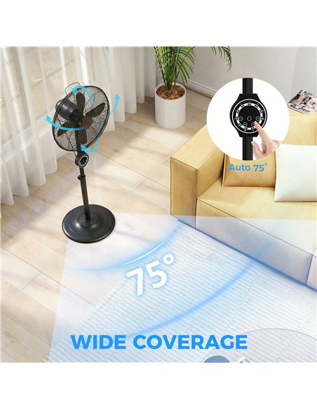 HOMCOM 41 cm Metal Pedestal Fan with Oscillating, Adjustable Height Black - pic 178667 | FastDaddyshop