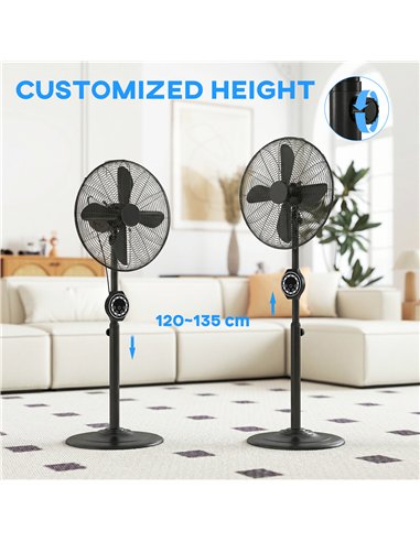 HOMCOM 41 cm Metal Pedestal Fan with Oscillating, Adjustable Height Black