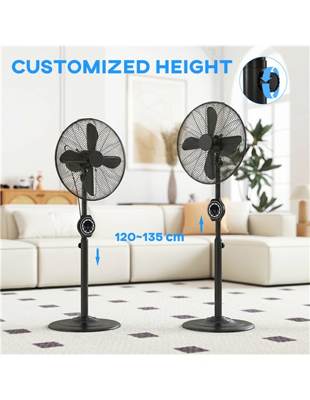 HOMCOM 41 cm Metal Pedestal Fan with Oscillating, Adjustable Height Black - pic 178668 | FastDaddyshop