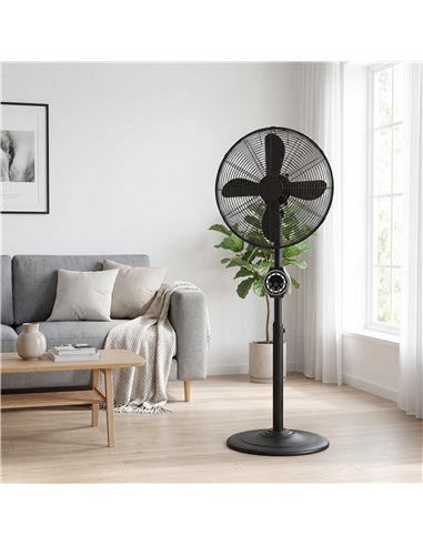 HOMCOM 41 cm Metal Pedestal Fan with Oscillating, Adjustable Height Black