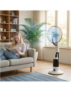 HOMCOM Pedestal Fan with Water Mist Spray 3 Speeds 2.8L Water Tank, White 2