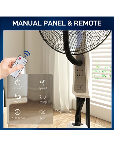 HOMCOM Pedestal Fan with Water Mist Spray 3 Speeds 2.8L Water Tank, White