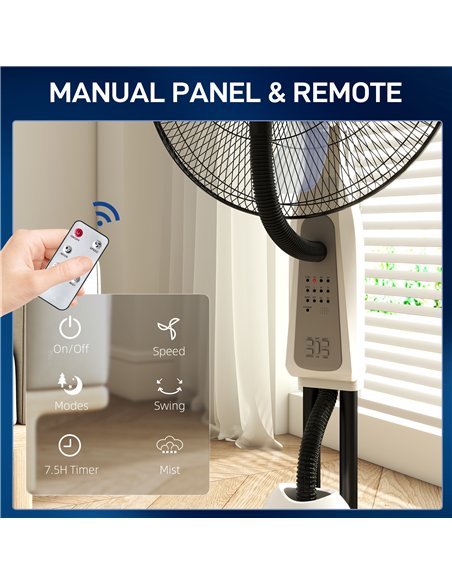 HOMCOM Pedestal Fan with Water Mist Spray 3 Speeds 2.8L Water Tank, White - pic 178676 | FastDaddyshop