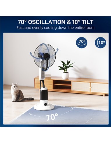 HOMCOM Pedestal Fan with Water Mist Spray 3 Speeds 2.8L Water Tank, White