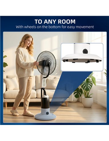 HOMCOM Pedestal Fan with Water Mist Spray 3 Speeds 2.8L Water Tank, White