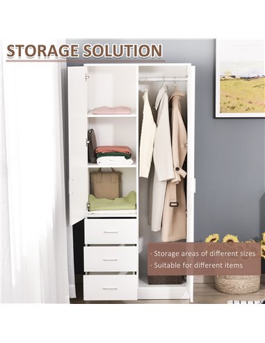 HOMCOM Modern Mirror Wardrobe 2 Door Storage Cupboards Home Storage Organisation Furniture with Adjustable Shelf, 3 Drawers, 80W